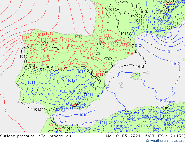 Presión superficial Arpege-eu lun 10.06.2024 18 UTC