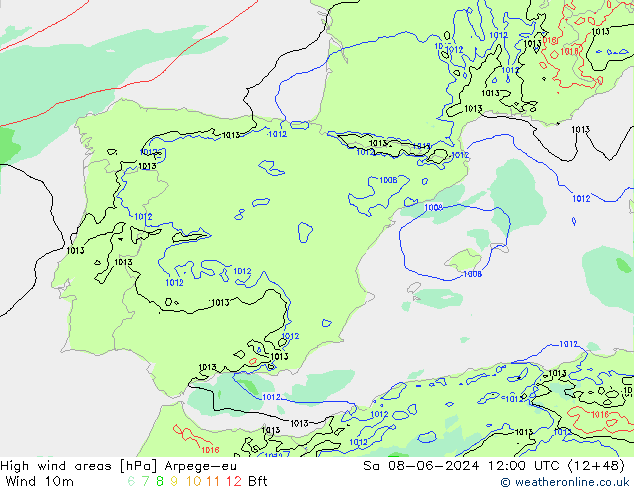 Windvelden Arpege-eu za 08.06.2024 12 UTC