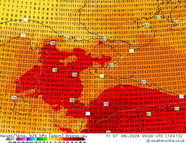 Height/Temp. 925 hPa Arpege-eu ven 07.06.2024 00 UTC