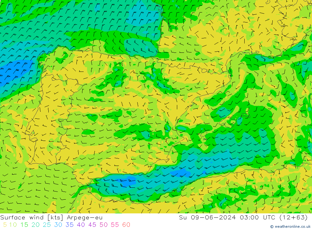 wiatr 10 m Arpege-eu nie. 09.06.2024 03 UTC