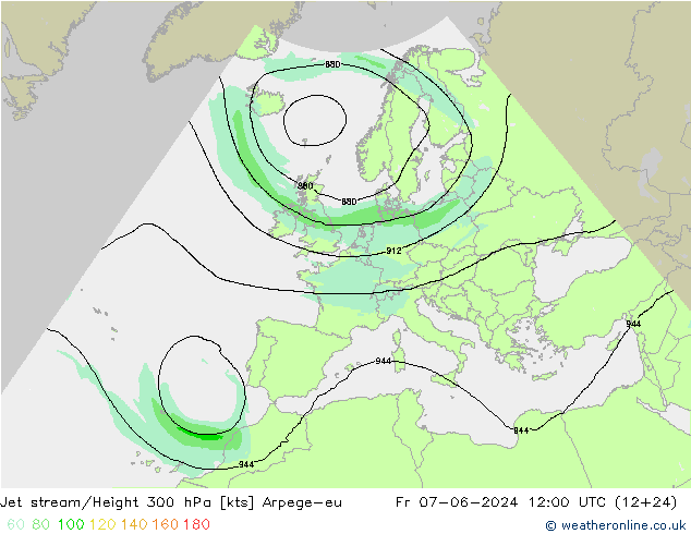 Jet stream/Height 300 hPa Arpege-eu Fr 07.06.2024 12 UTC