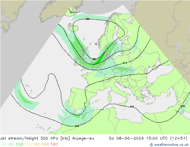 Jet stream/Height 300 hPa Arpege-eu Sa 08.06.2024 15 UTC