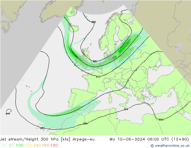 Jet stream/Height 300 hPa Arpege-eu Mo 10.06.2024 06 UTC