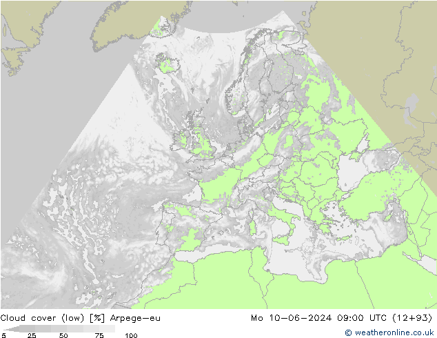 zachmurzenie (niskie) Arpege-eu pon. 10.06.2024 09 UTC