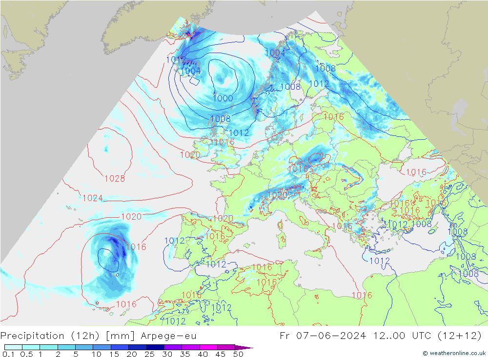 Nied. akkumuliert (12Std) Arpege-eu Fr 07.06.2024 00 UTC