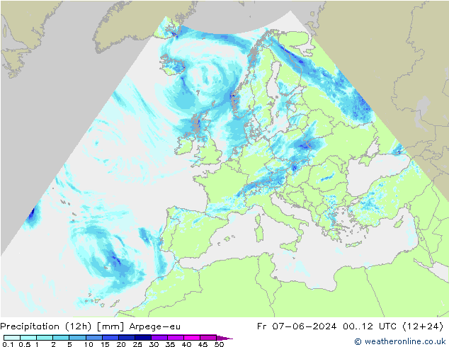 Yağış (12h) Arpege-eu Cu 07.06.2024 12 UTC