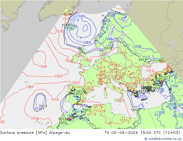 Surface pressure Arpege-eu Th 06.06.2024 15 UTC