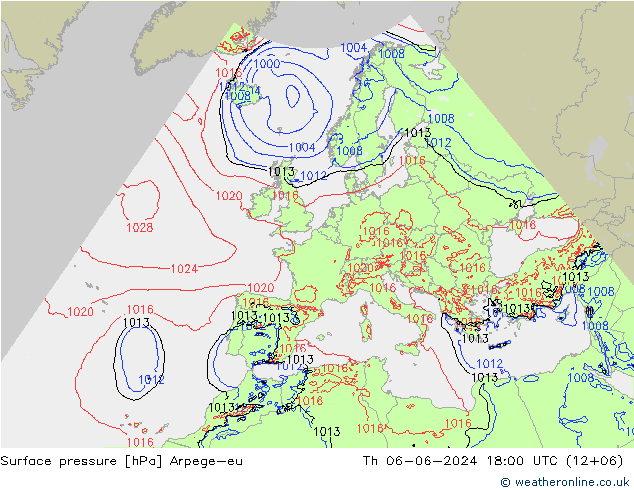 Surface pressure Arpege-eu Th 06.06.2024 18 UTC