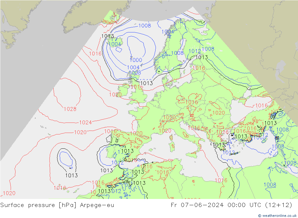 Yer basıncı Arpege-eu Cu 07.06.2024 00 UTC