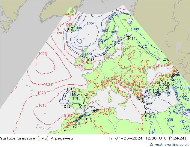 Atmosférický tlak Arpege-eu Pá 07.06.2024 12 UTC