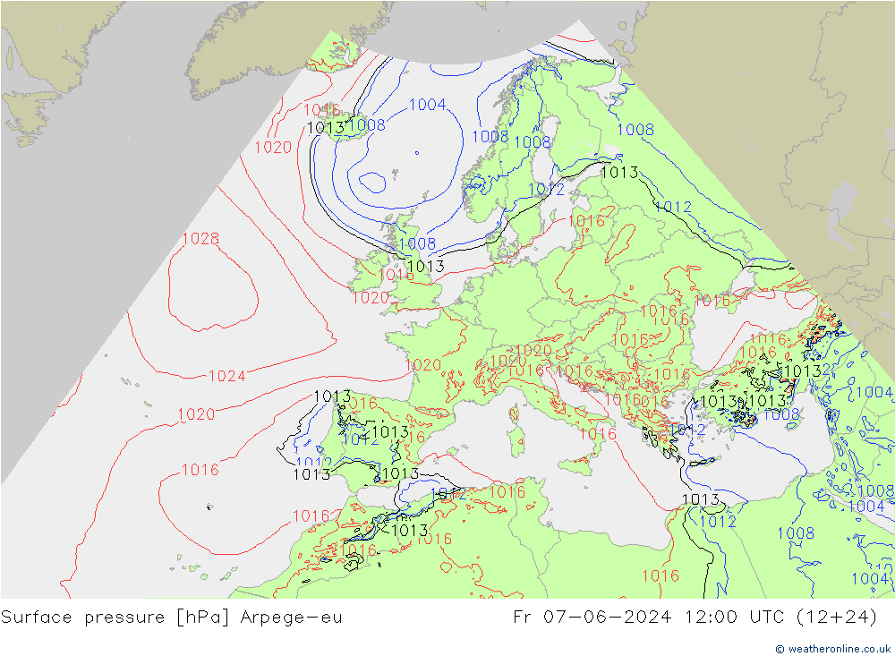 Presión superficial Arpege-eu vie 07.06.2024 12 UTC