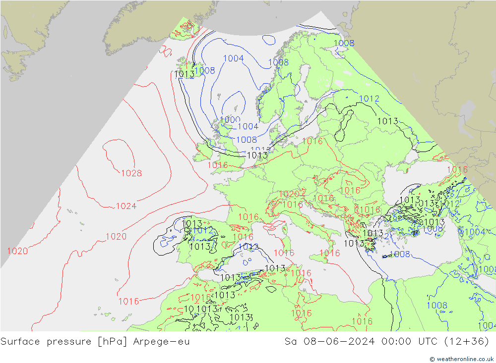 Bodendruck Arpege-eu Sa 08.06.2024 00 UTC