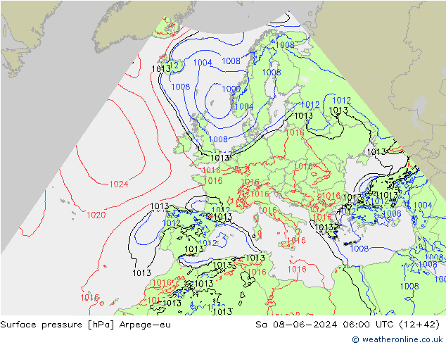 Surface pressure Arpege-eu Sa 08.06.2024 06 UTC