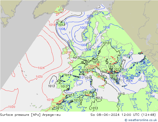 Surface pressure Arpege-eu Sa 08.06.2024 12 UTC