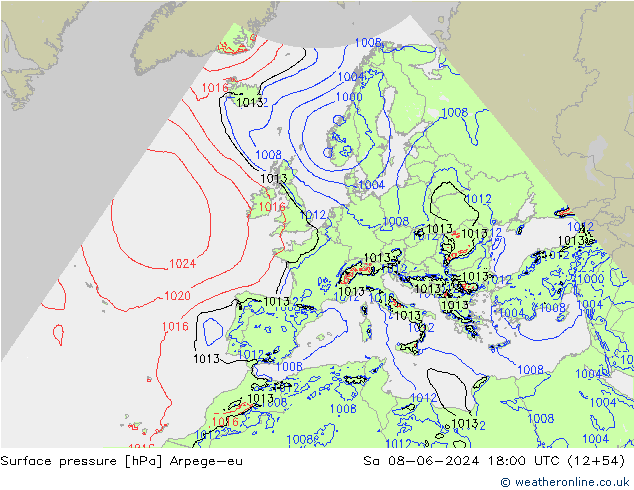 Surface pressure Arpege-eu Sa 08.06.2024 18 UTC