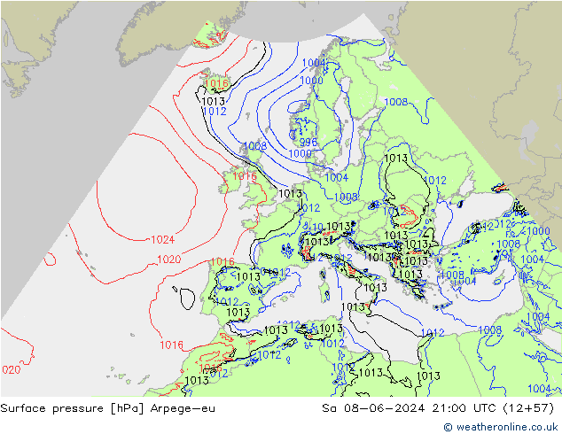 Surface pressure Arpege-eu Sa 08.06.2024 21 UTC