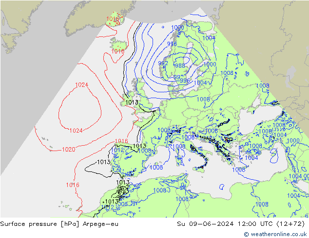 pressão do solo Arpege-eu Dom 09.06.2024 12 UTC