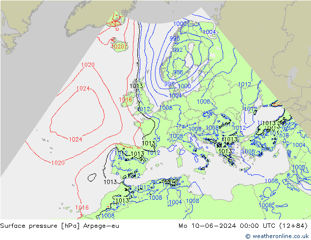 Yer basıncı Arpege-eu Pzt 10.06.2024 00 UTC