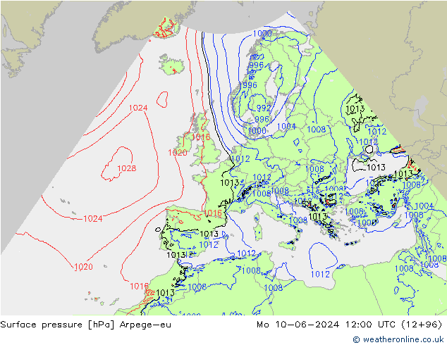 Presión superficial Arpege-eu lun 10.06.2024 12 UTC