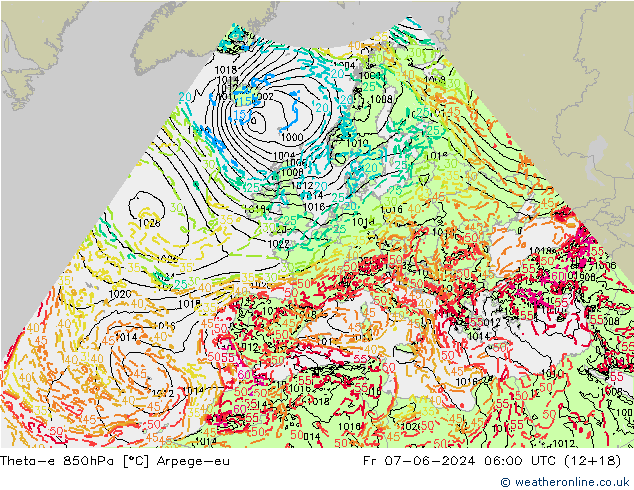 Theta-e 850hPa Arpege-eu pt. 07.06.2024 06 UTC