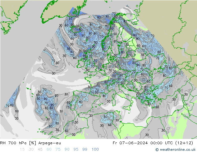 RH 700 hPa Arpege-eu Fr 07.06.2024 00 UTC