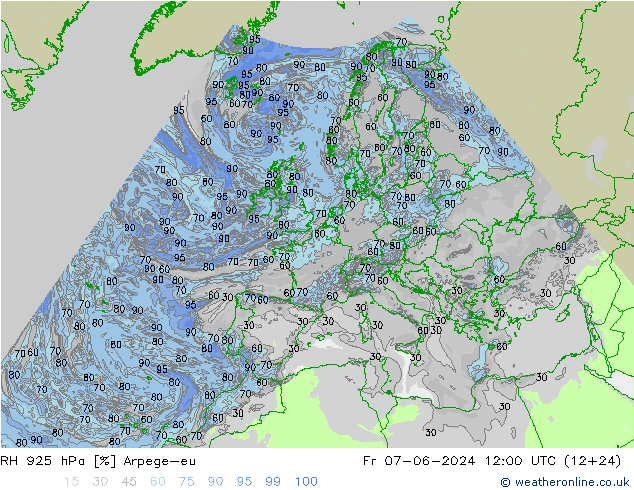 RH 925 hPa Arpege-eu Fr 07.06.2024 12 UTC