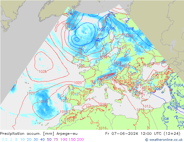 Precipitation accum. Arpege-eu Fr 07.06.2024 12 UTC