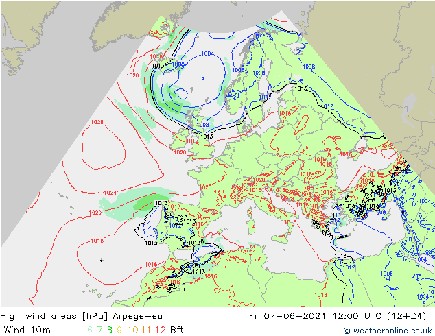 yüksek rüzgarlı alanlar Arpege-eu Cu 07.06.2024 12 UTC
