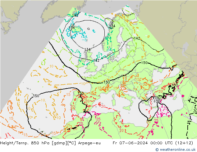 Height/Temp. 850 hPa Arpege-eu Pá 07.06.2024 00 UTC