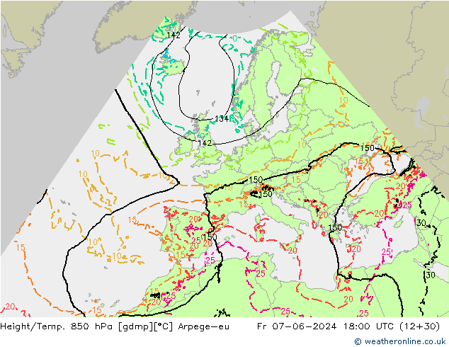 Geop./Temp. 850 hPa Arpege-eu vie 07.06.2024 18 UTC