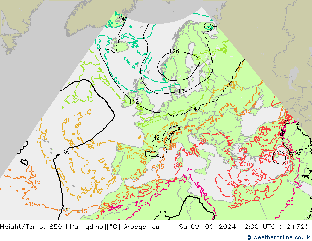 Height/Temp. 850 hPa Arpege-eu Ne 09.06.2024 12 UTC