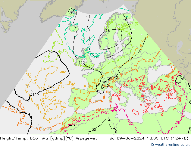 Géop./Temp. 850 hPa Arpege-eu dim 09.06.2024 18 UTC