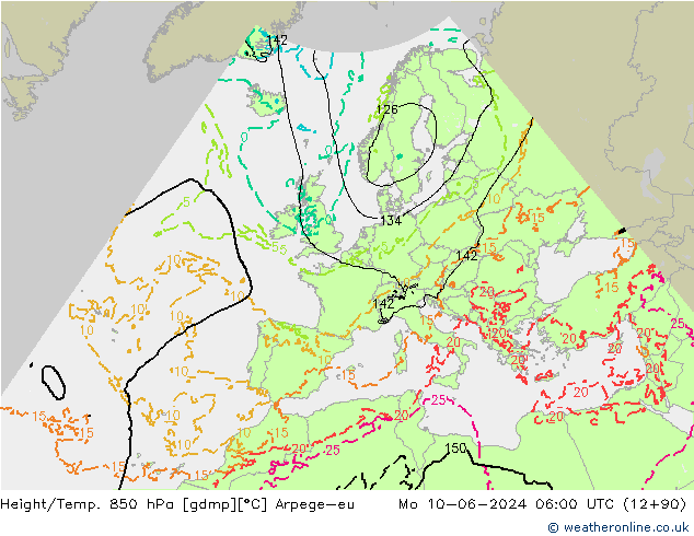 Géop./Temp. 850 hPa Arpege-eu lun 10.06.2024 06 UTC