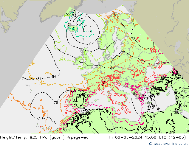 Height/Temp. 925 hPa Arpege-eu Th 06.06.2024 15 UTC