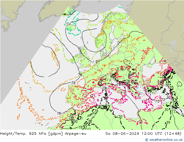 Géop./Temp. 925 hPa Arpege-eu sam 08.06.2024 12 UTC