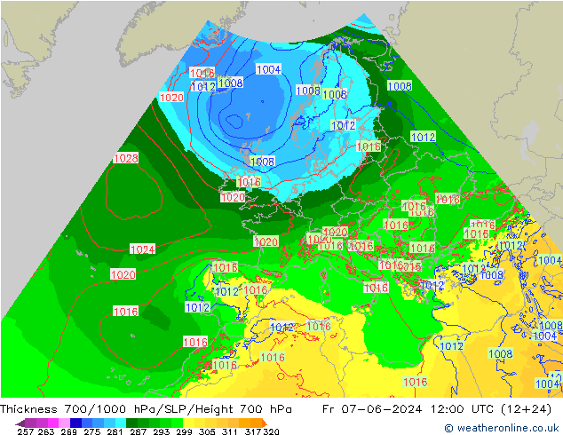 Thck 700-1000 hPa Arpege-eu  07.06.2024 12 UTC