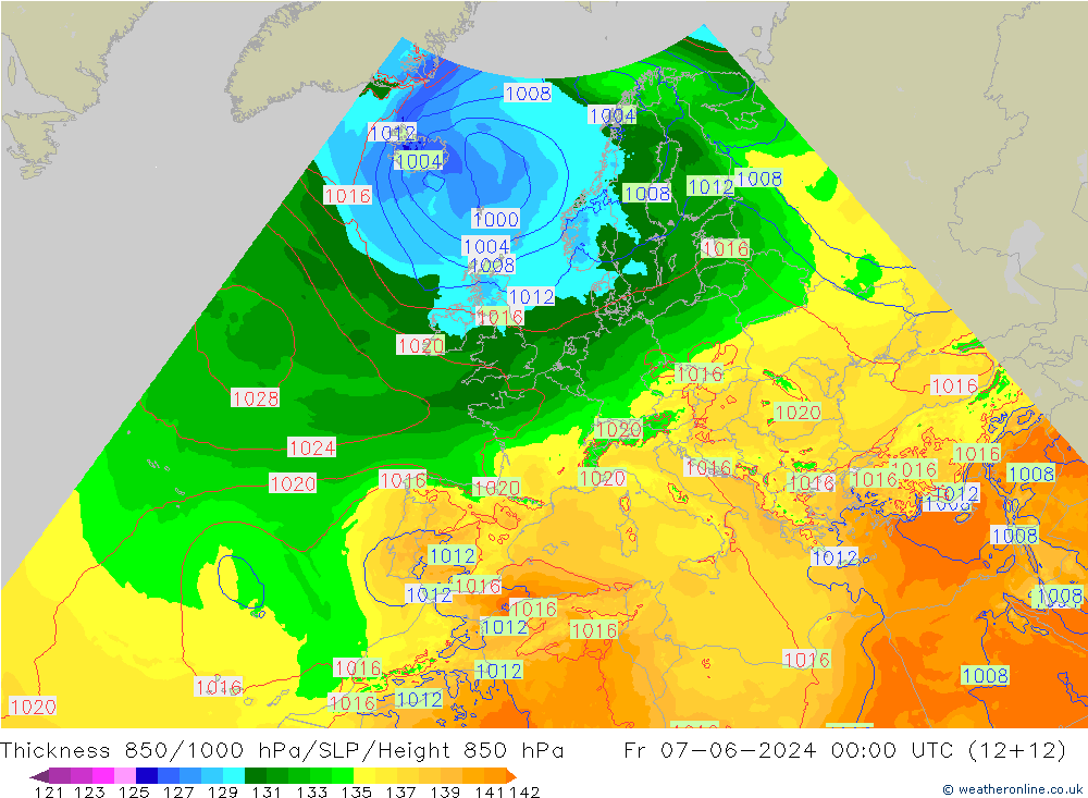 Thck 850-1000 hPa Arpege-eu Pá 07.06.2024 00 UTC