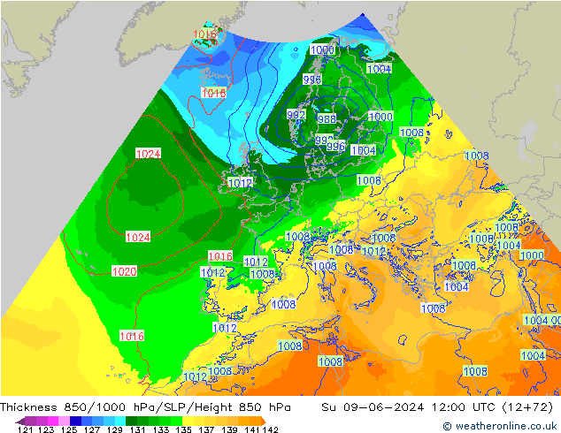 850-1000 hPa Kalınlığı Arpege-eu Paz 09.06.2024 12 UTC