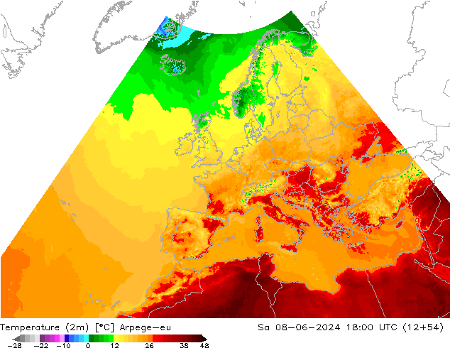 Sıcaklık Haritası (2m) Arpege-eu Cts 08.06.2024 18 UTC