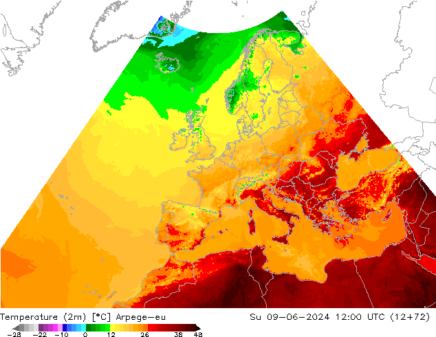 Sıcaklık Haritası (2m) Arpege-eu Paz 09.06.2024 12 UTC