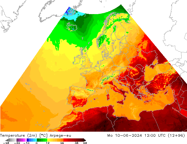 Temperature (2m) Arpege-eu Po 10.06.2024 12 UTC