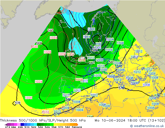 Thck 500-1000hPa Arpege-eu Mo 10.06.2024 18 UTC