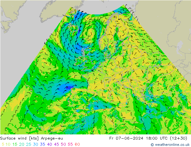 Surface wind Arpege-eu Fr 07.06.2024 18 UTC