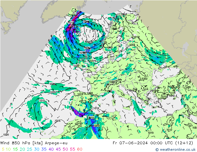 Wind 850 hPa Arpege-eu Fr 07.06.2024 00 UTC