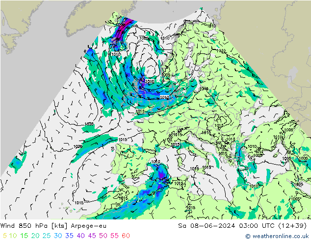 Rüzgar 850 hPa Arpege-eu Cts 08.06.2024 03 UTC