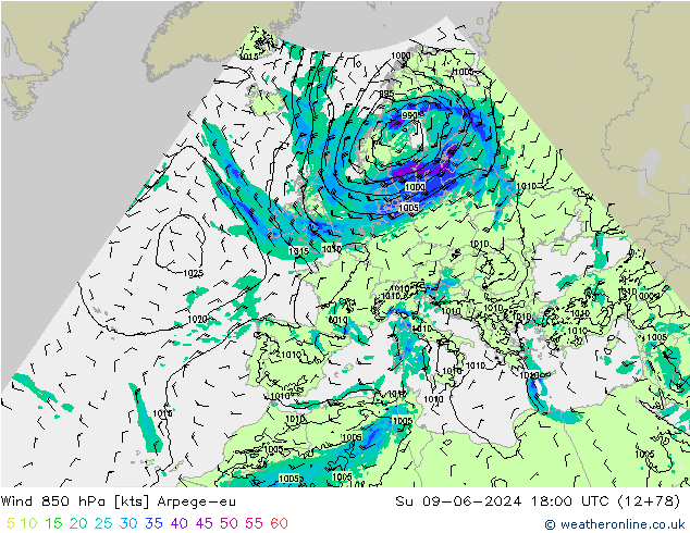 Wind 850 hPa Arpege-eu Su 09.06.2024 18 UTC