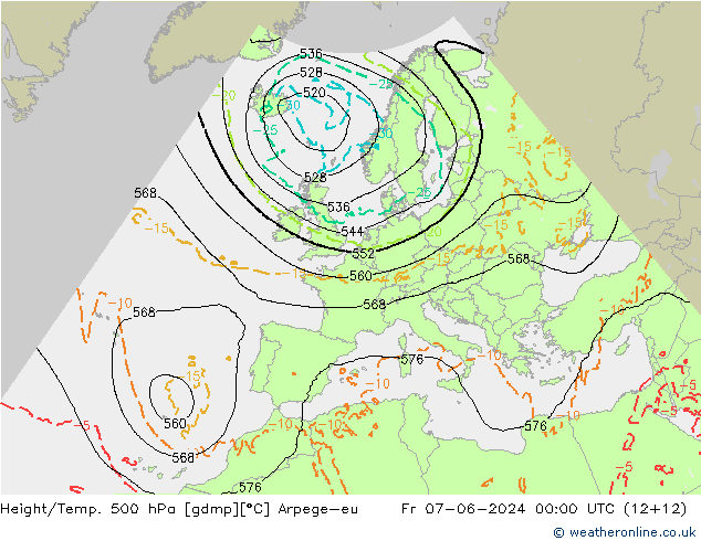 Yükseklik/Sıc. 500 hPa Arpege-eu Cu 07.06.2024 00 UTC