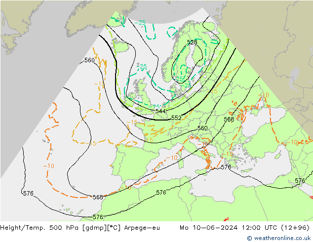 Height/Temp. 500 hPa Arpege-eu Mo 10.06.2024 12 UTC