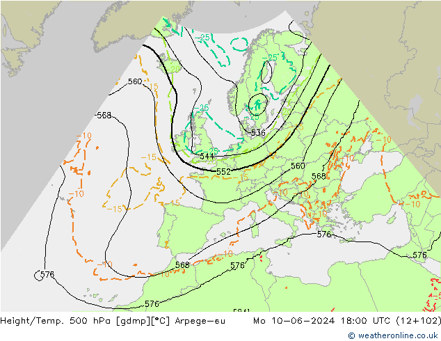 Height/Temp. 500 hPa Arpege-eu  10.06.2024 18 UTC