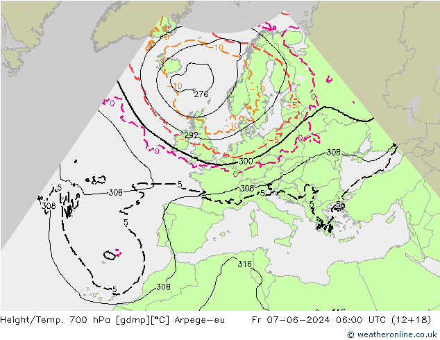 Height/Temp. 700 hPa Arpege-eu Fr 07.06.2024 06 UTC